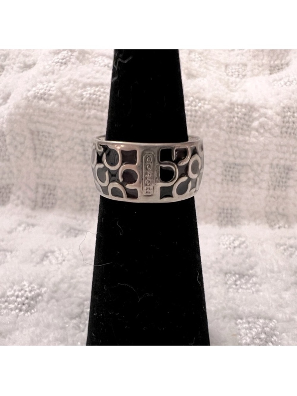 Coach Silver-Tone Signature Cutout Band Ring